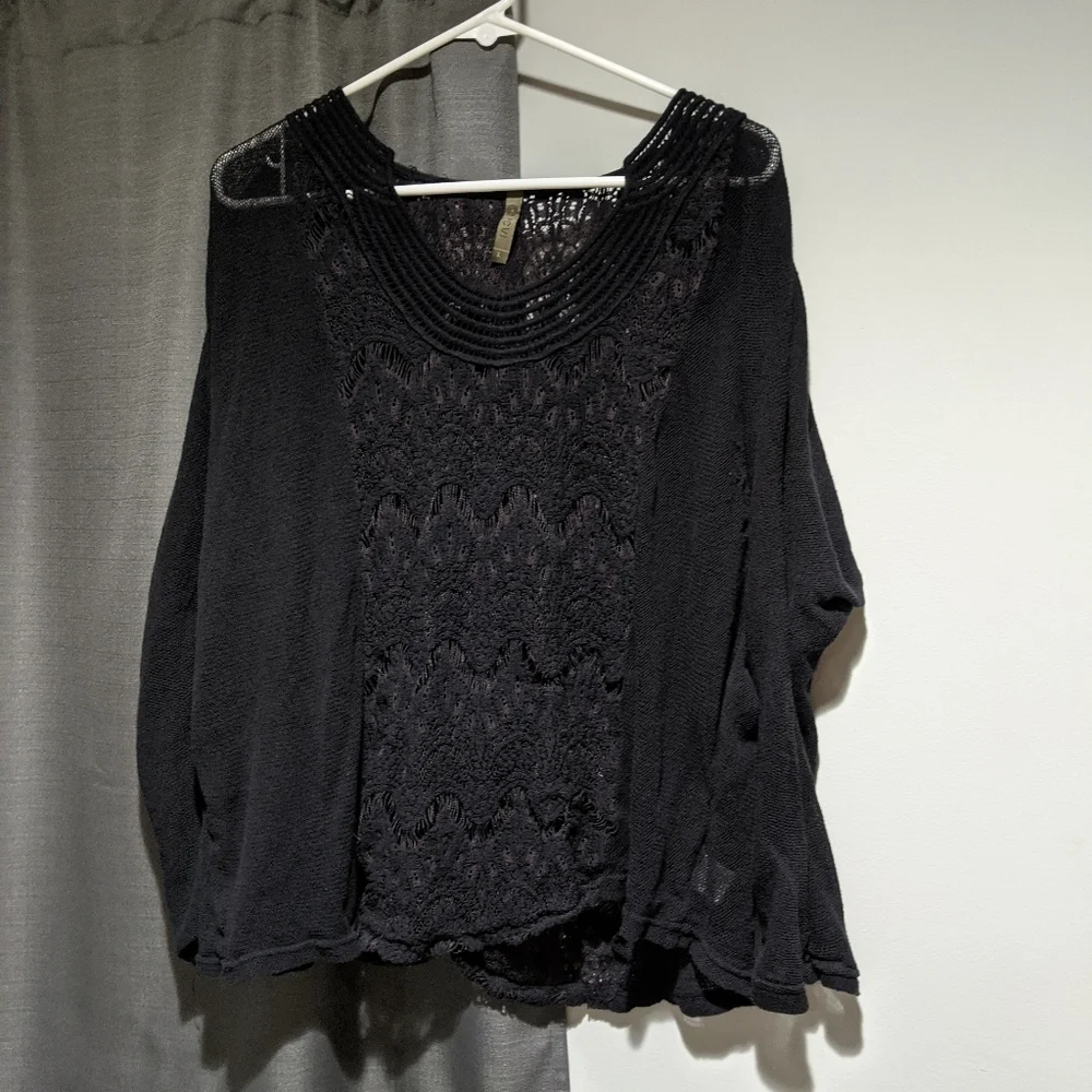 Black lace Sheer Whimsygoth Square Crew Neck Oversized  Lightweight Sweater - Picture 3 of 3